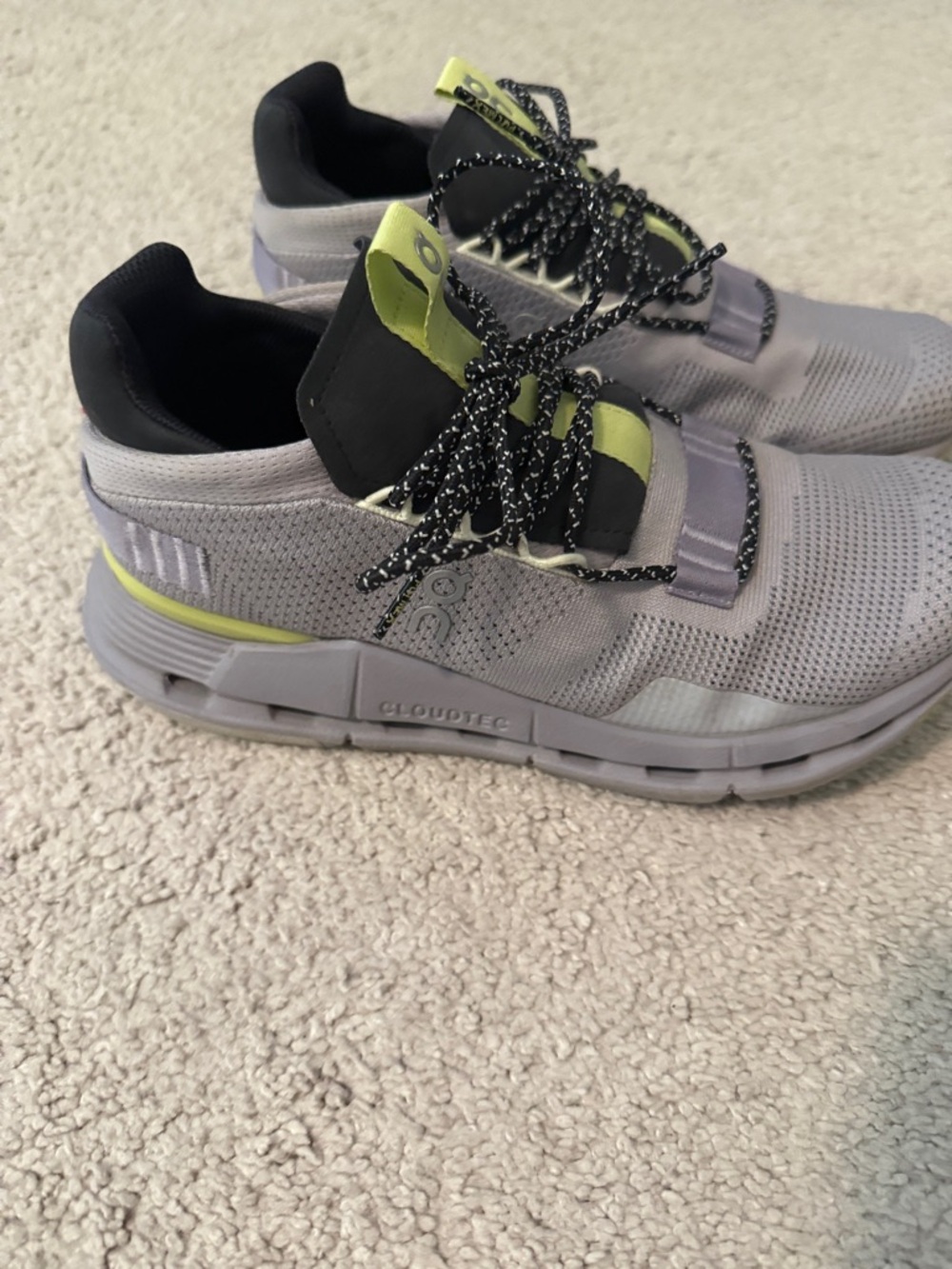 ON Cloudnova Running Shoes in Light Gray with YellowGreen Accent - Womens - Picture 2 of 8